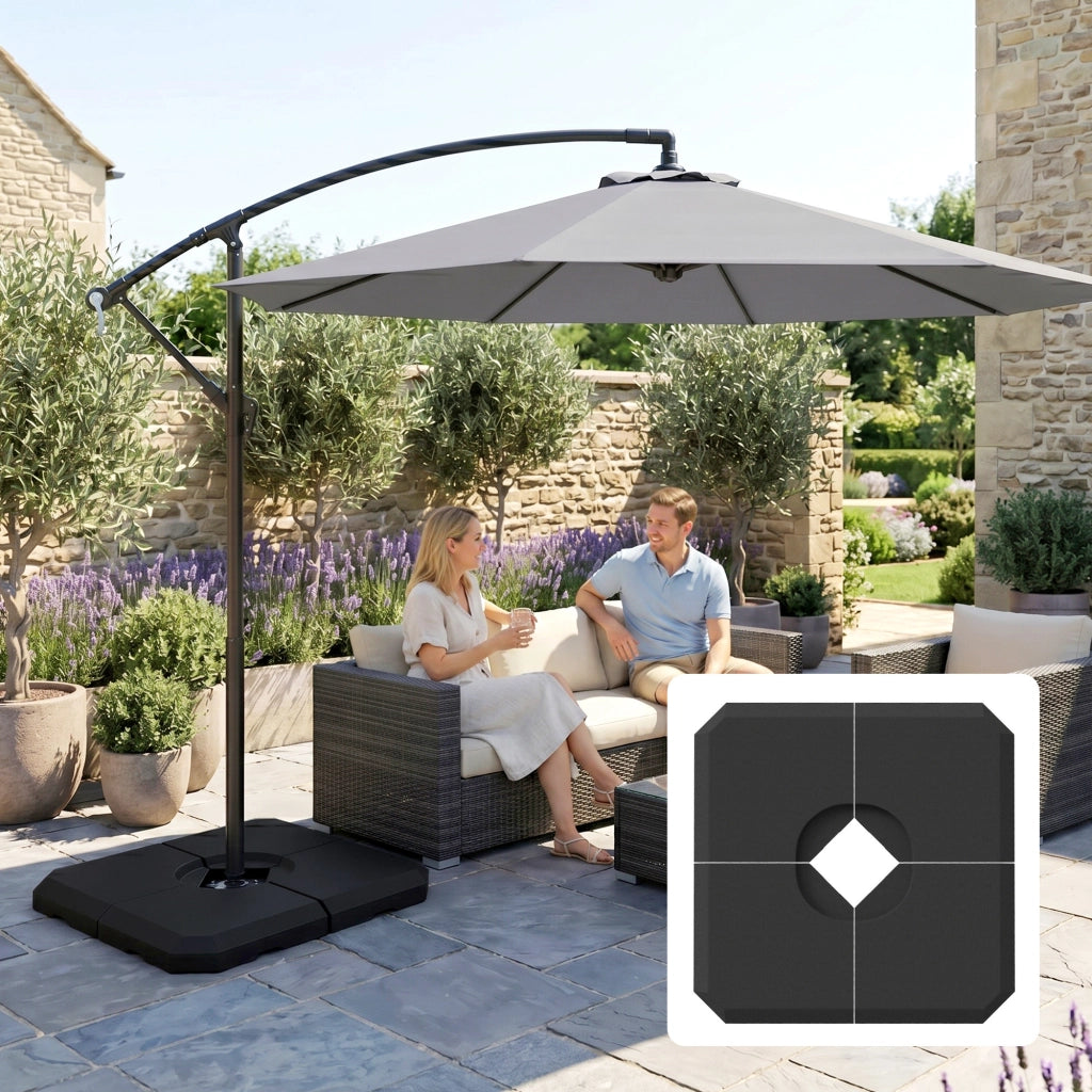 Base per Ombrellone a Croce Riempibile ¨C zephmum ¨C 4 Pezzi, Nero, 100x100cm