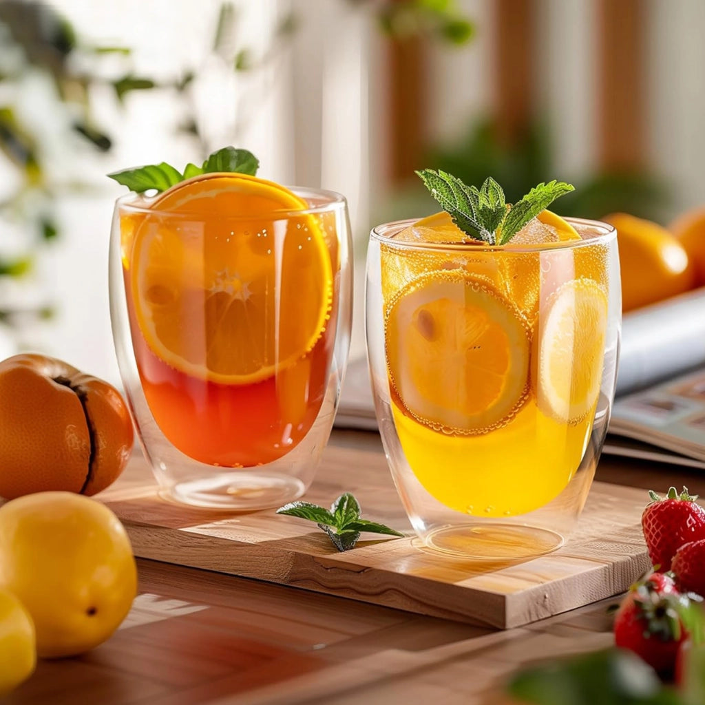 Set di 2 bicchieri per bevande a doppia parete da 350 ml in vetro borosilicato Trasparente Cheffinger