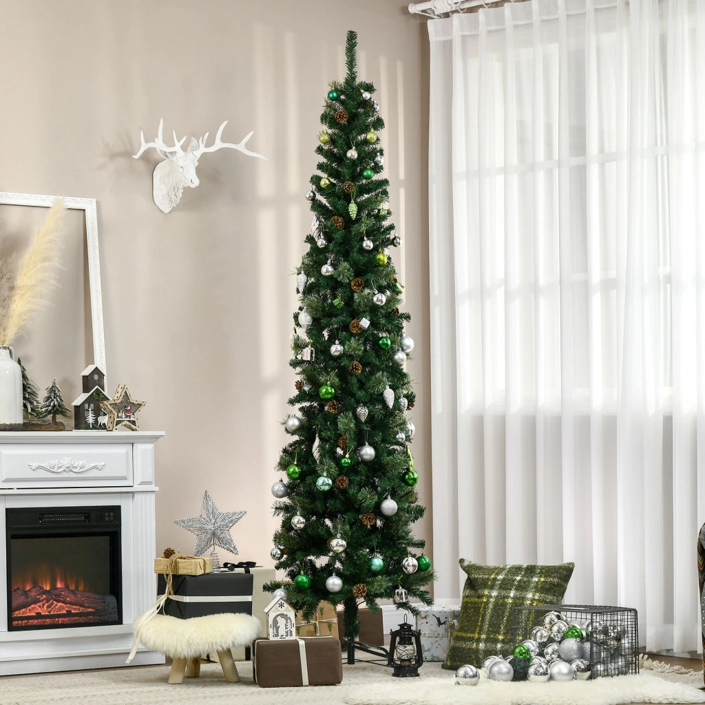 Albero di Natale a forma di matita 225 cm ¨C zephmum ¨C 706 rami, 56 pigne, base pieghevole, verde