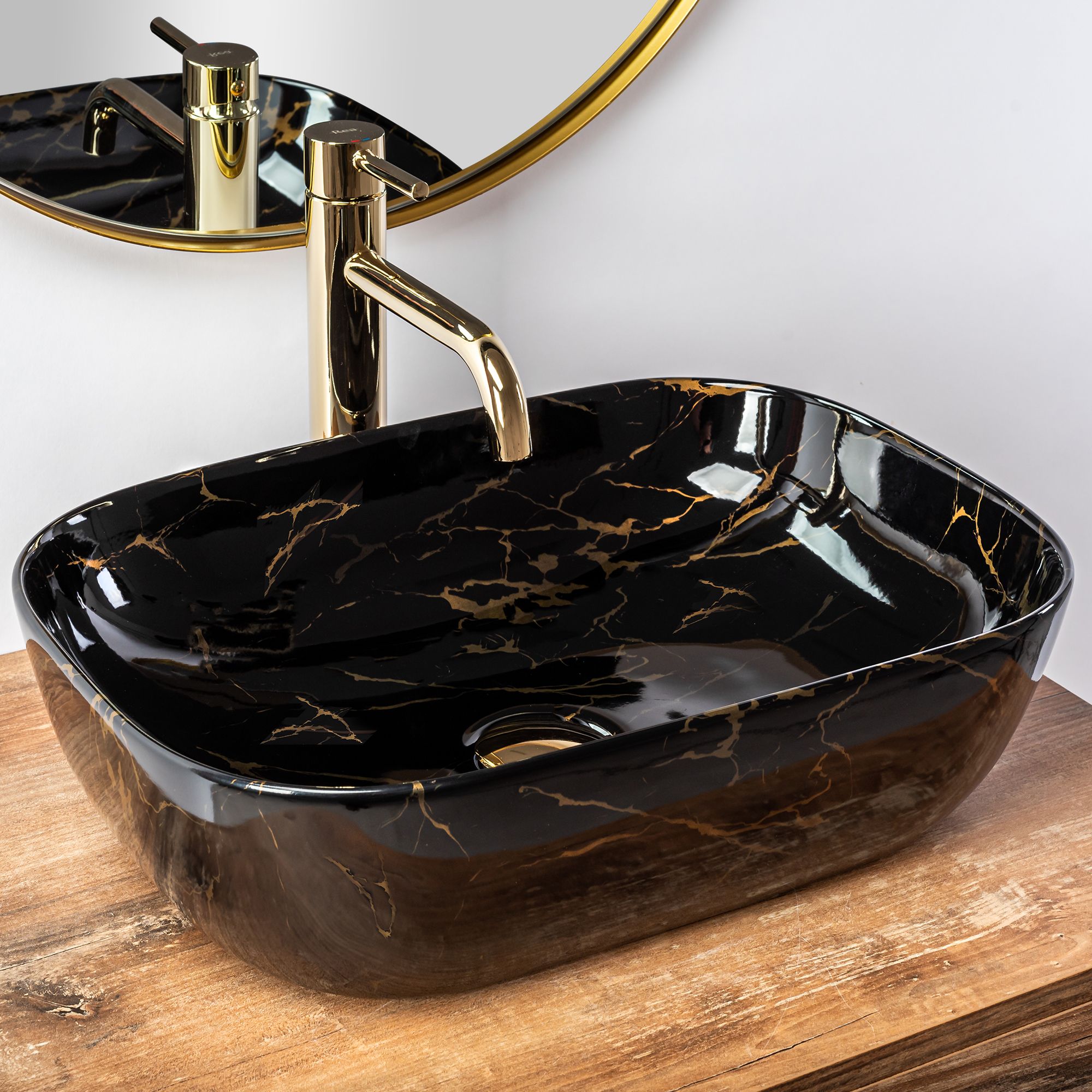 Lavabo Da Appoggio Rea Belinda Black Marble Shiny