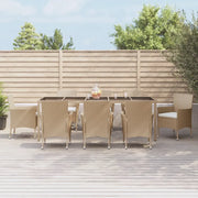 Set da Pranzo da Giardino 9 pz con Cuscini Beige in Polyrattan