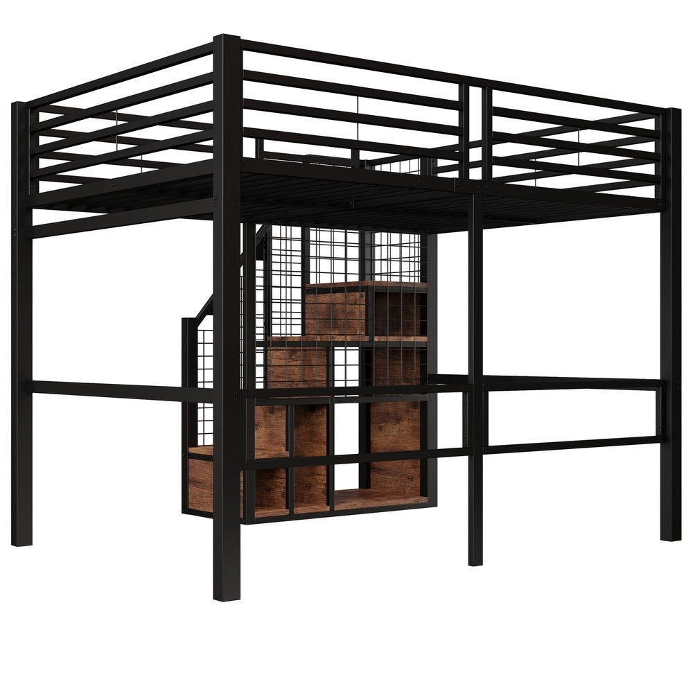 Letto a Soppalco con Scala di Sicurezza ¨C MINIMAL ¨C Metallo Nero 140x200