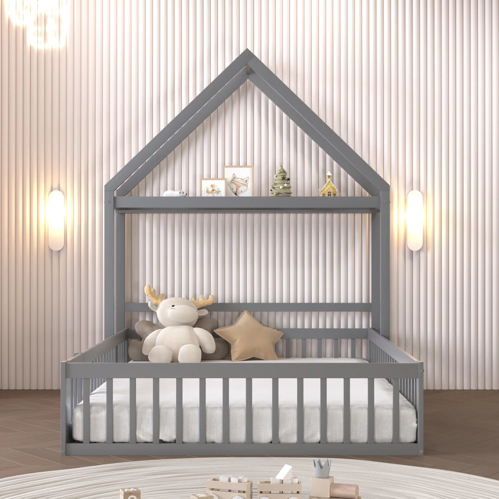 Letto per bambini grigio con funzione contenitore e rete a doghe in legno massello 140x200 cm