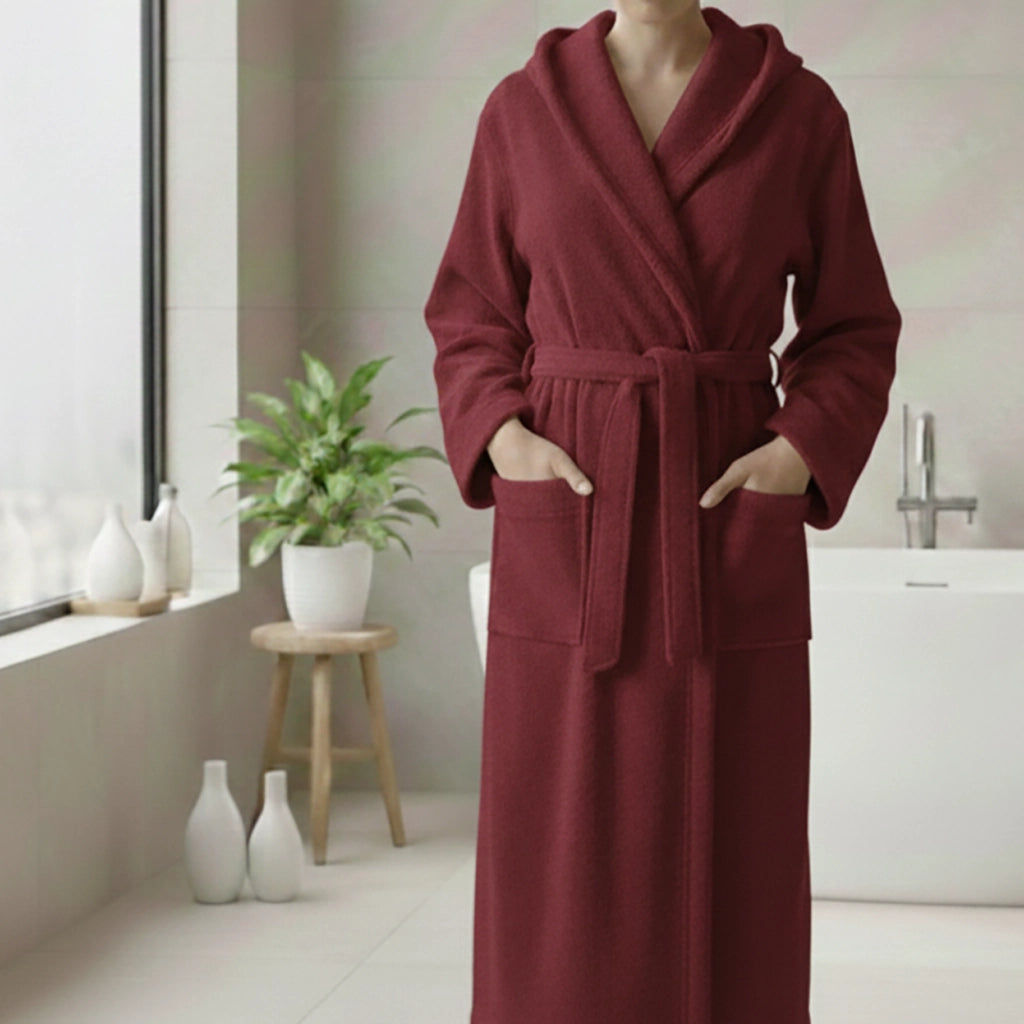 Satotite, Accappatoio 100% Cotone con Cappuccio, Rosso Bordeaux
