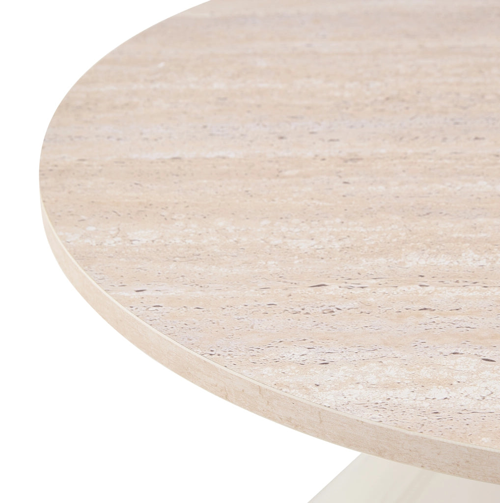 Set di 2 tavolini da salotto con piano in melamina effetto pietra e struttura in metallo crema