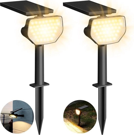 Illuminazione esterna alimentata da energia solare IP65 con pannello solare girevole - lampada solare 2 in 1 - 2 modi di illuminazione - 43 led - 2 pezzi colore caldo bianco