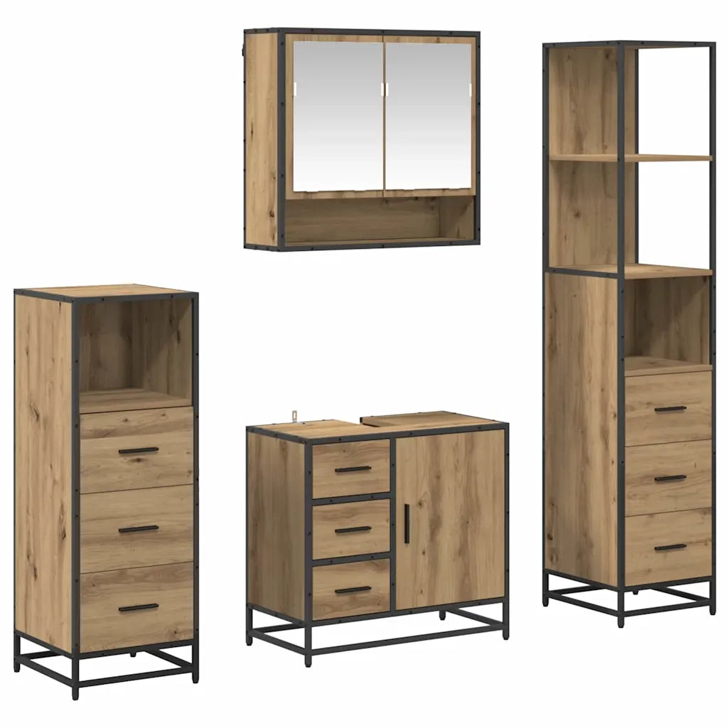 Set di mobili per il bagno con porta 4 pcs Rovere artigianale 3402498