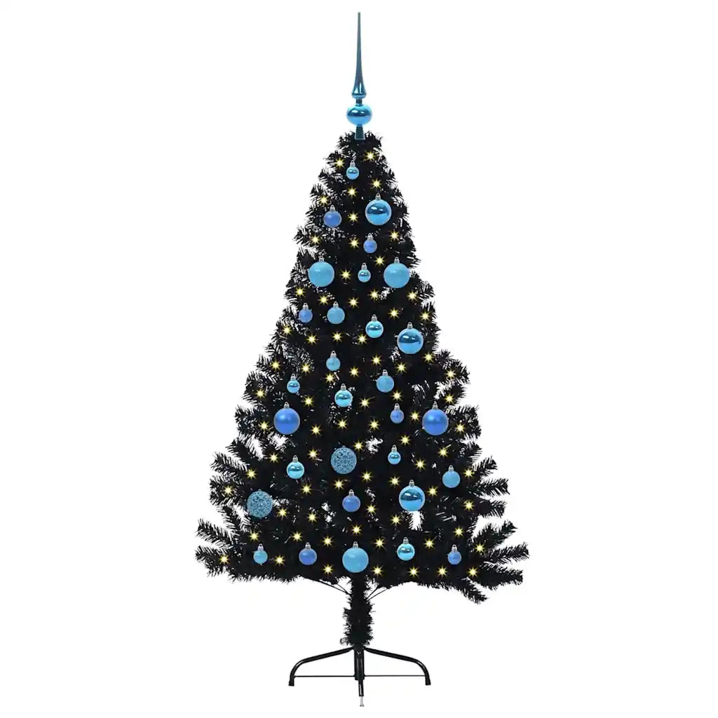 Albero di Natale | Decorazioni natalizie artificiale con luci integrate Nero 150 cm PVC