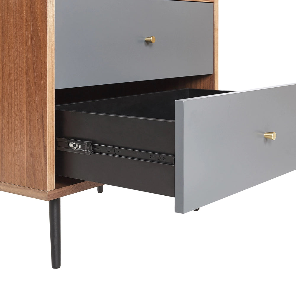 Libreria in noce scuro con MDF grigio 139 x 60 x 40 cm Mobile contenitore con cassetti Moderno