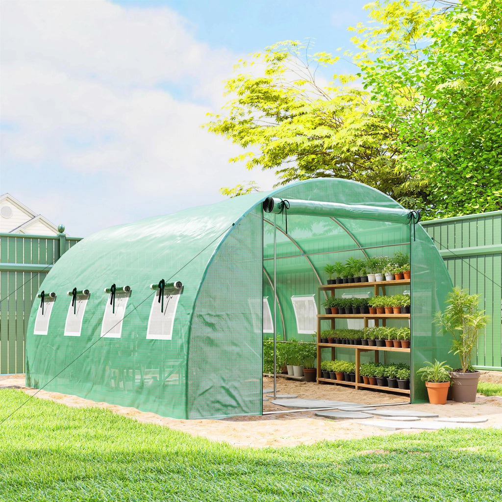 Serra in PVC con telo ¨C zephmum ¨C 4x3x2 m verde 2 porte a zip 8 finestre a rete