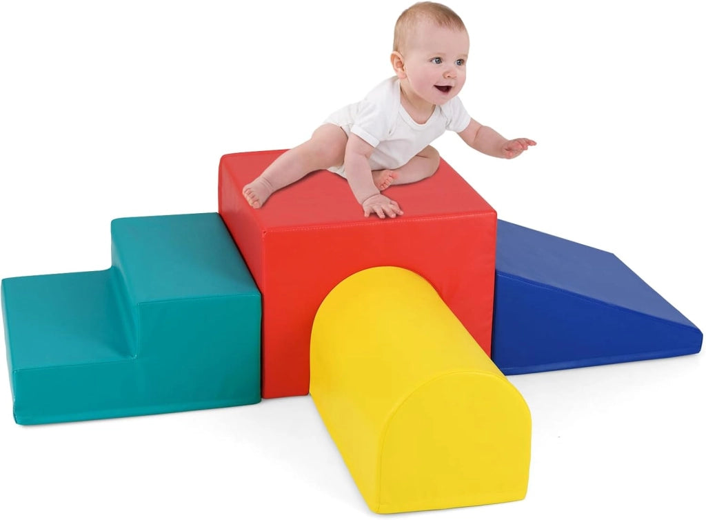 Set di 4 Blocchi in Schiuma per Arrampicarsi e Gattonare per Bambini, Set di Giocattoli Morbidi da Interno con Diverse Forme e Colori per lo Sviluppo dei Bambini (Rosa)