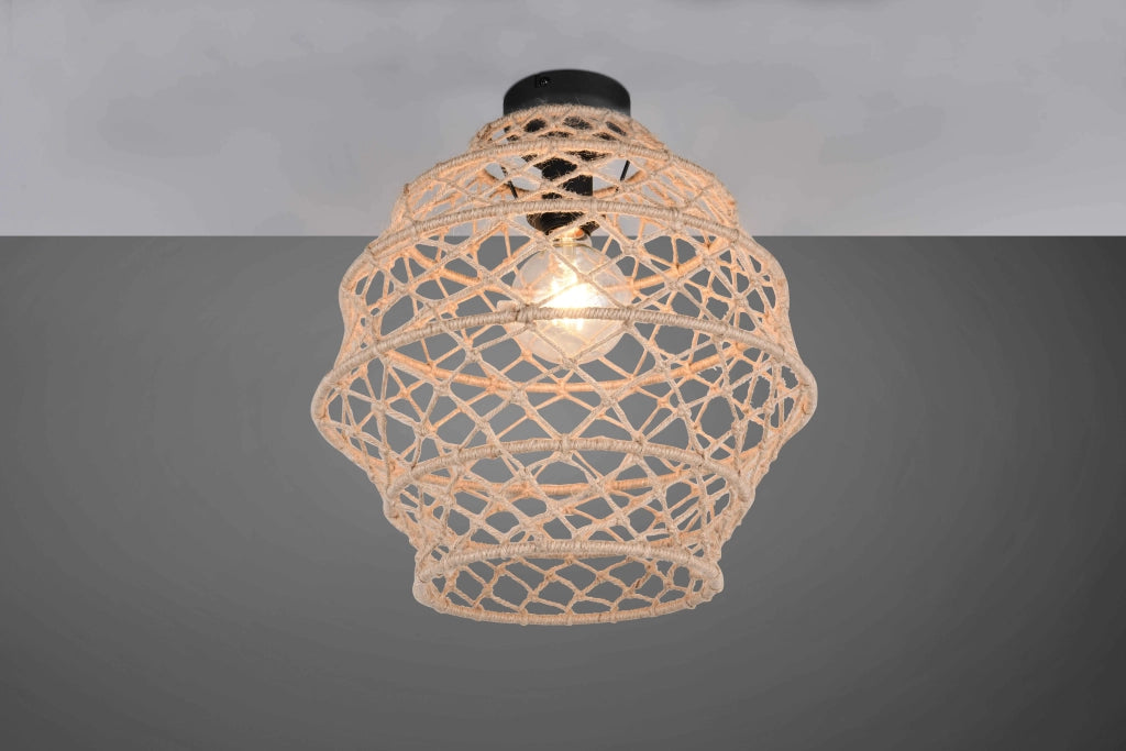 Plafoniera, canapa e metallo, naturale e nero, D 39 cm, Hive
