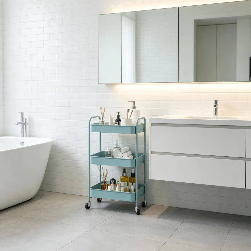 CARRELLO DI SERVIZIO 45 x 30,6 x 79 cm in acciaio azzurro