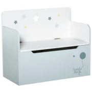 Panca Contenitore con Schienale in Legno per Bambini da 3-6 Anni, 60x30x50 cm, Azzurro