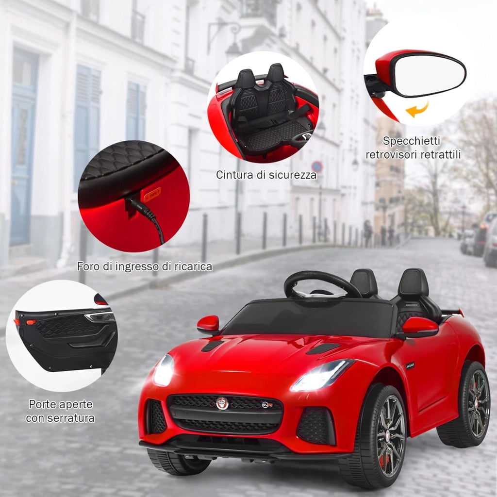 Jaguar Auto Elettrico 12 V per Bambini, Macchina Elettrica con Telecomando, con Luci Musica Storia, Avvio Lento, Velocità 3-5 km/h (Rosso)