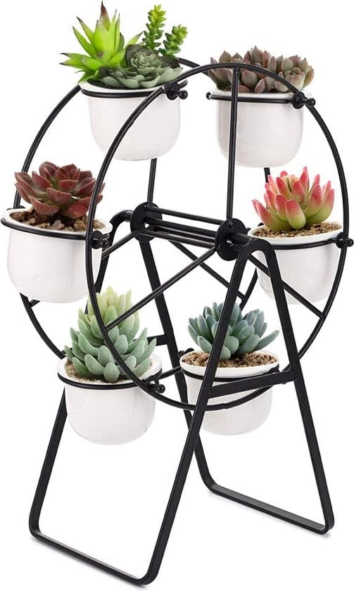 Supporto per Pianta in Ceramica Miniatura Display per Fiori Stante in Metallo Nero