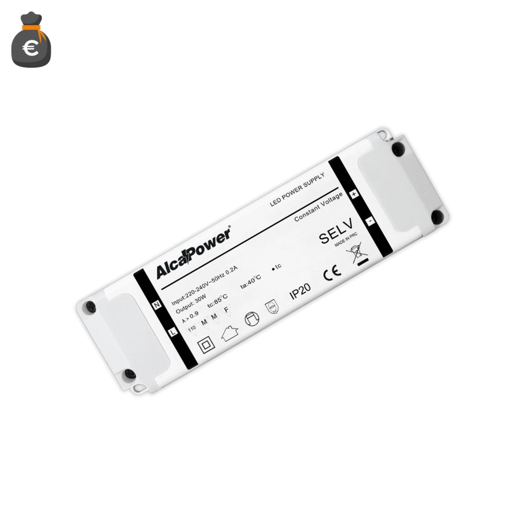 Alcapower Alimentatore Switching per Illuminotecnica 12V 30W 2.5A IP20, protezione integrata contro sovratensioni e cortocircuiti, 133x42x30mm