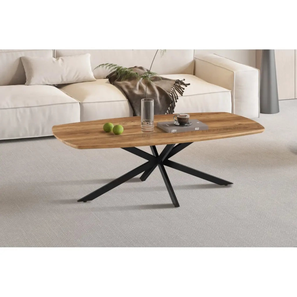 Tavolino TUNIS – Colore legno di mango – Tavolino rettangolare 130x70 cm – MDF & metallo – Design originale