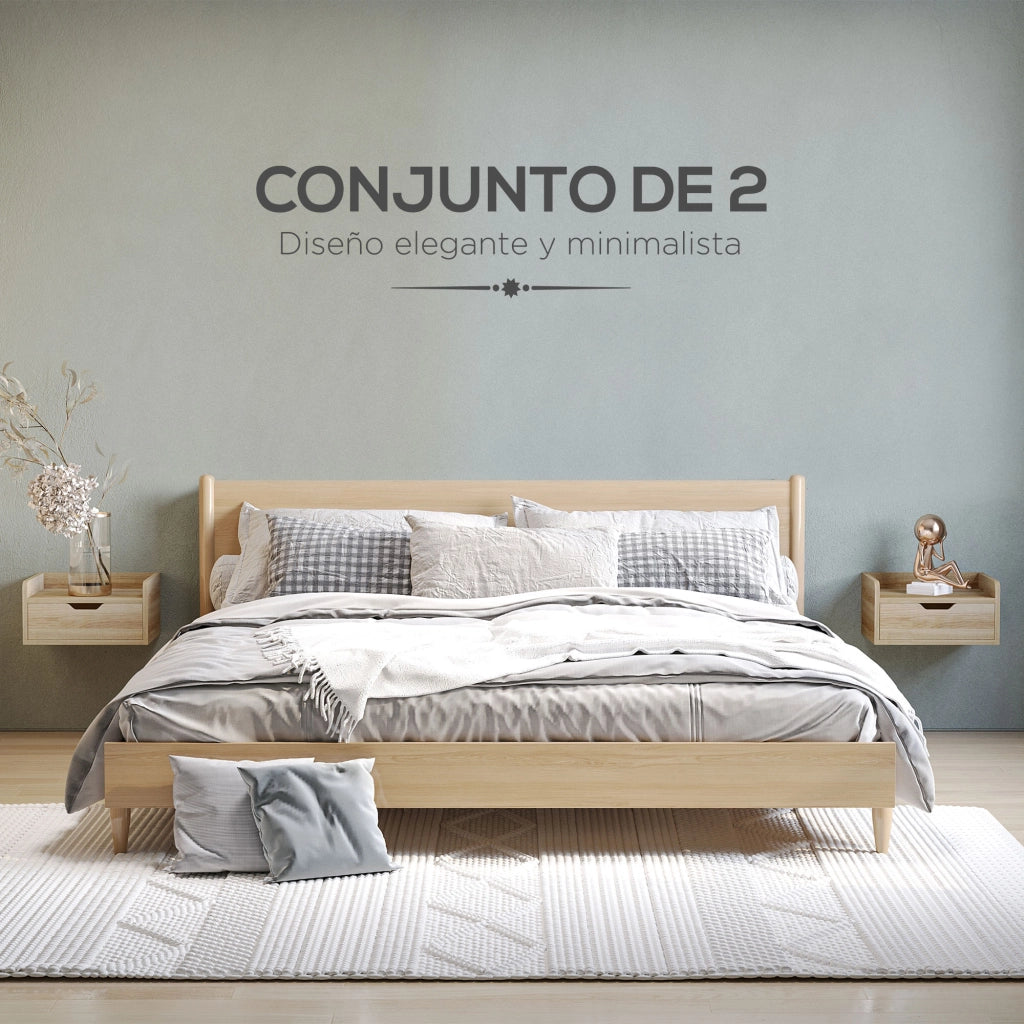 Comodino da parete con cassetto ¨C Xylo ¨C legno naturale 40x30x19,5 cm