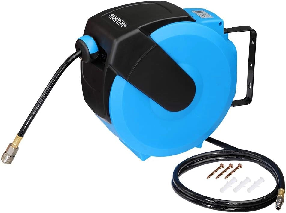 Avvolgitubo ad Aria Compressa Tubo 20m Attacco 1/4' Supporto a Parete Rotante 180° Bobina