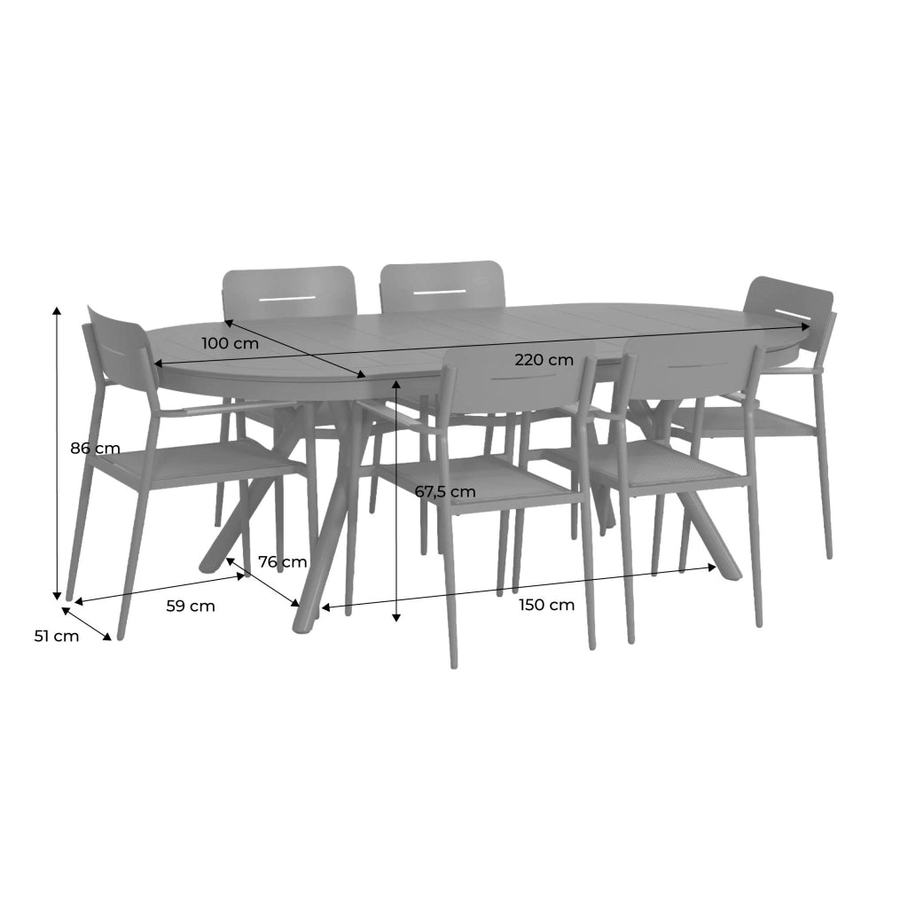 Set tavolo da giardino ovale estensibile in alluminio con 6 sedie,