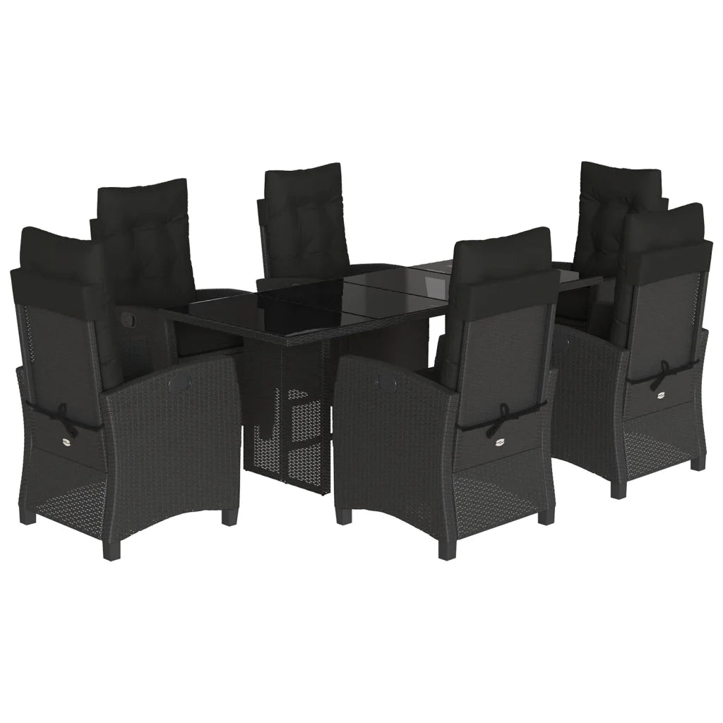 Set da Pranzo da Giardino 7 pz Nero con Cuscini in Polyrattancod mxl 87024