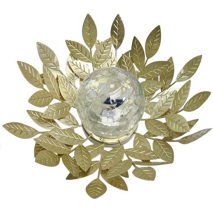 Ninfea solare GALIX G4495 - Metallo, Oro e vetro crepato - 7 Lumen - 26 cm