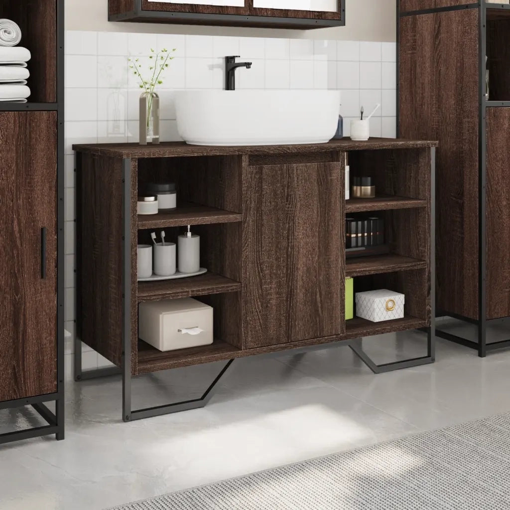 Mobile Lavabo Bagno-Armadietto da bagno Rovere Marrone 91x35x60cm in Truciolato 891034
