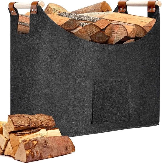 Cesta di legno pieghevole per legna da fuoco, con maniglia in legno rinforzata per acquisti, giornali o legna da fuoco, 45 x 32 x 40