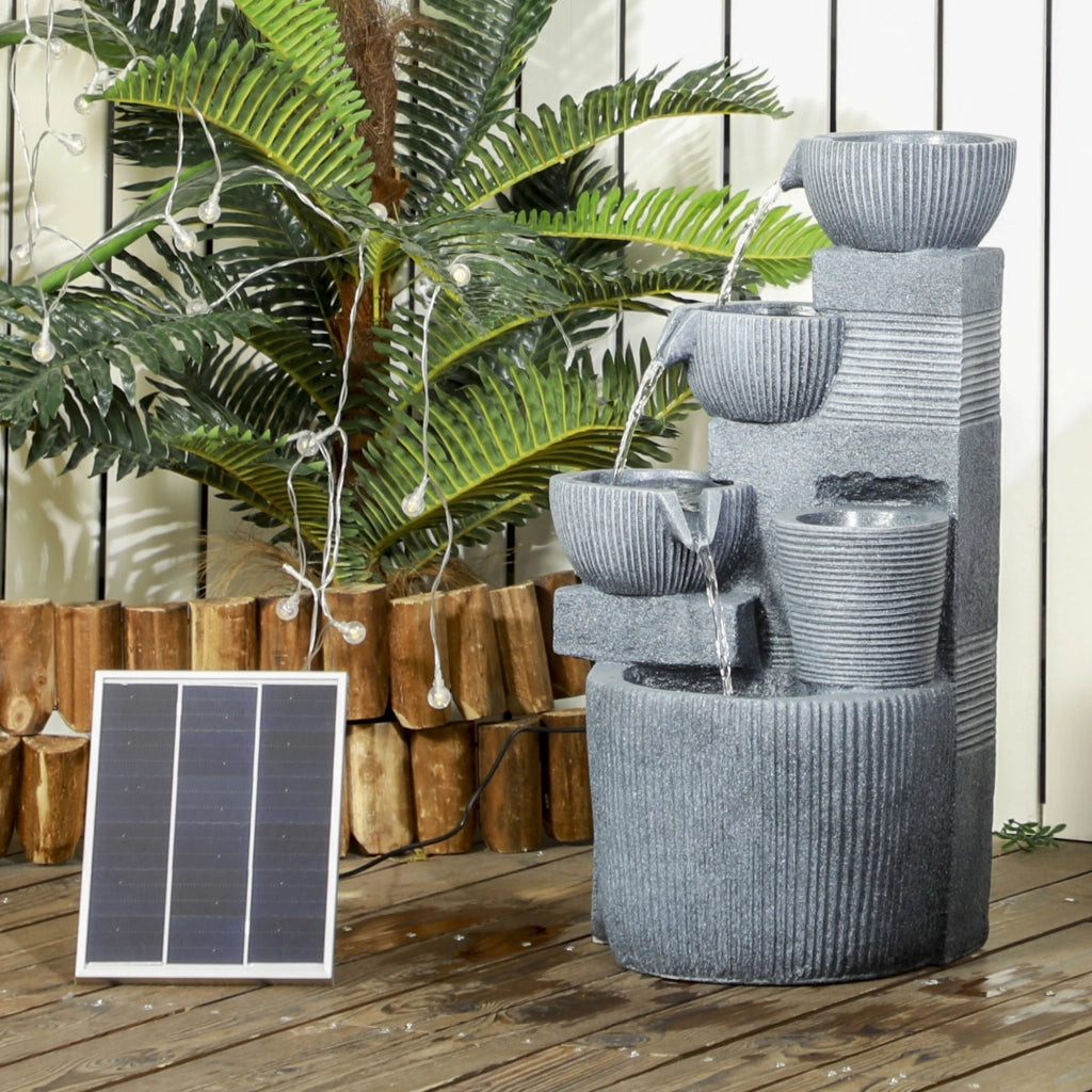 Fontana da giardino solare a 4 livelli con LED ¨C zephmum ¨C 57cm altezza grigio scuro
