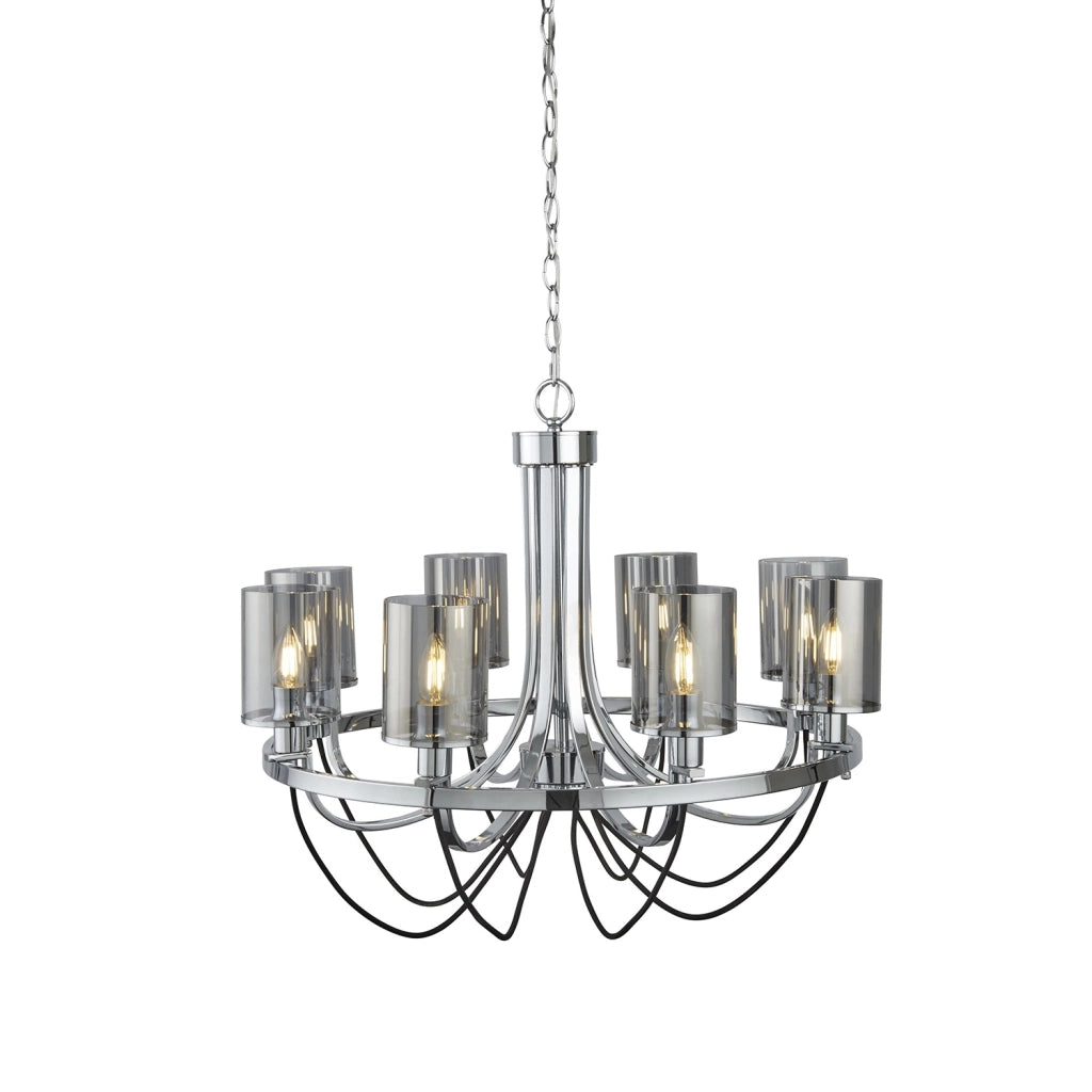 Lampadario Contemporaneo Catalina Acciaio Cromo Vetro Fumè 8 Luci E14