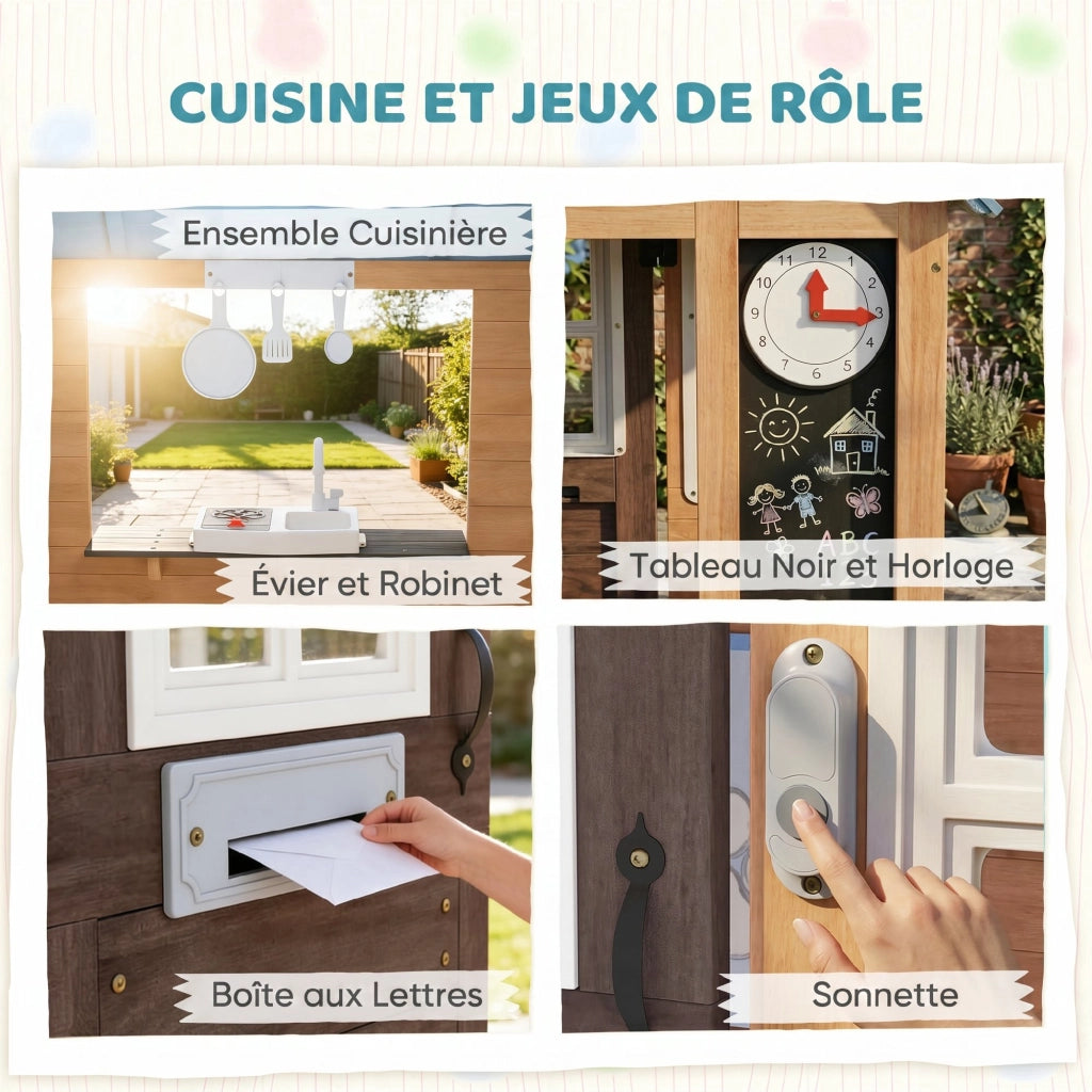 Casetta bambini in legno con cucina gioco ¨C zephmum ¨C marrone
