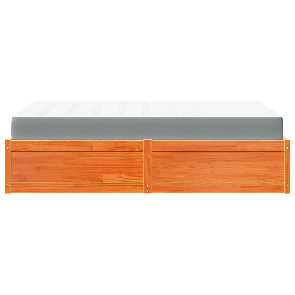 Letto con Materasso Marrone Cera 140x190cm Legno Massello Pino