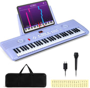 Pianoforte Digitale a 61 Tasti, Pianoforte Elettronica con Supporto, Microfono, Pianoforte Portatile con Adesivi per Tasti e Borsa da Trasporto, per Bambini e Adulti (Viola)