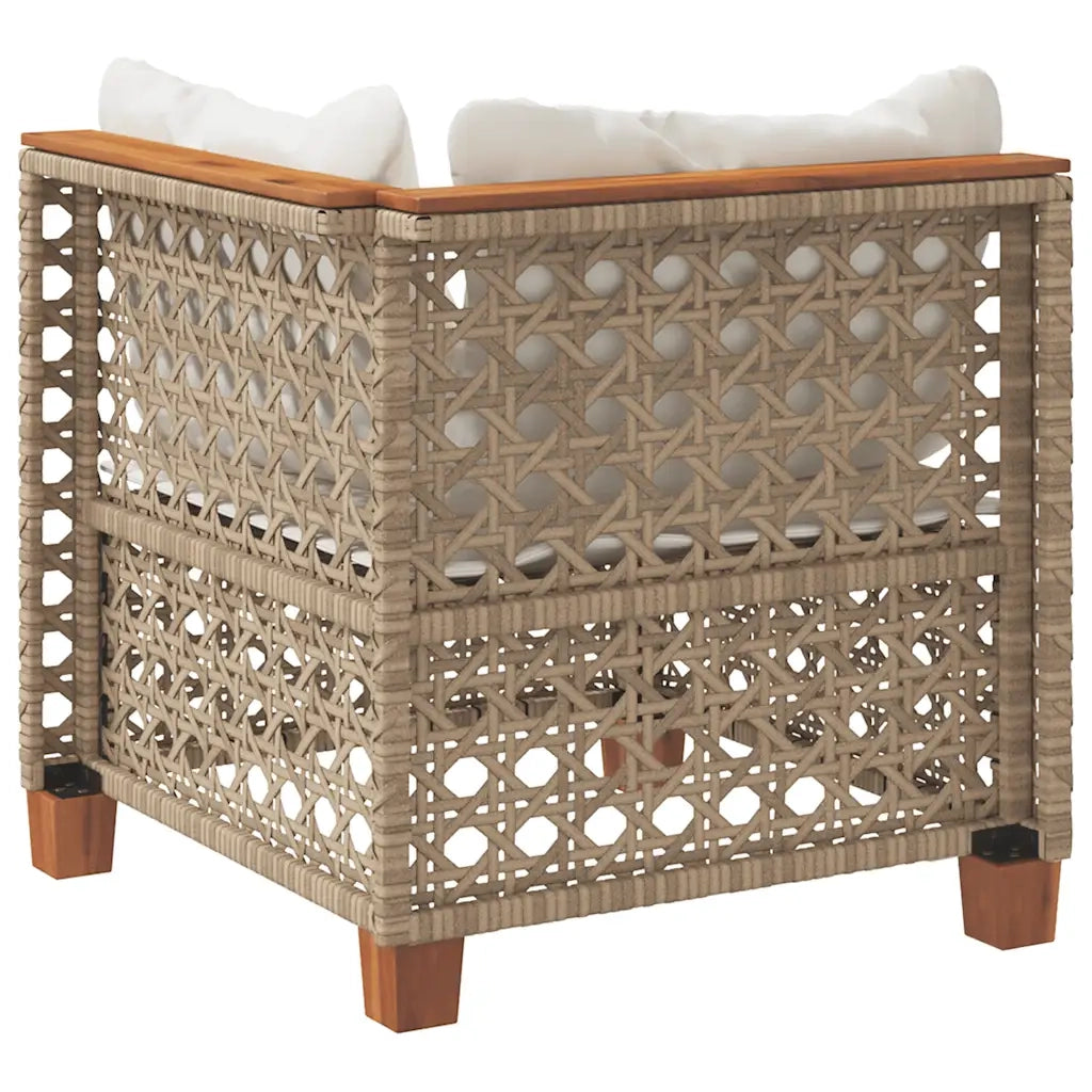 Divano Angolare da Giardino con Cuscini Beige in Polyrattan