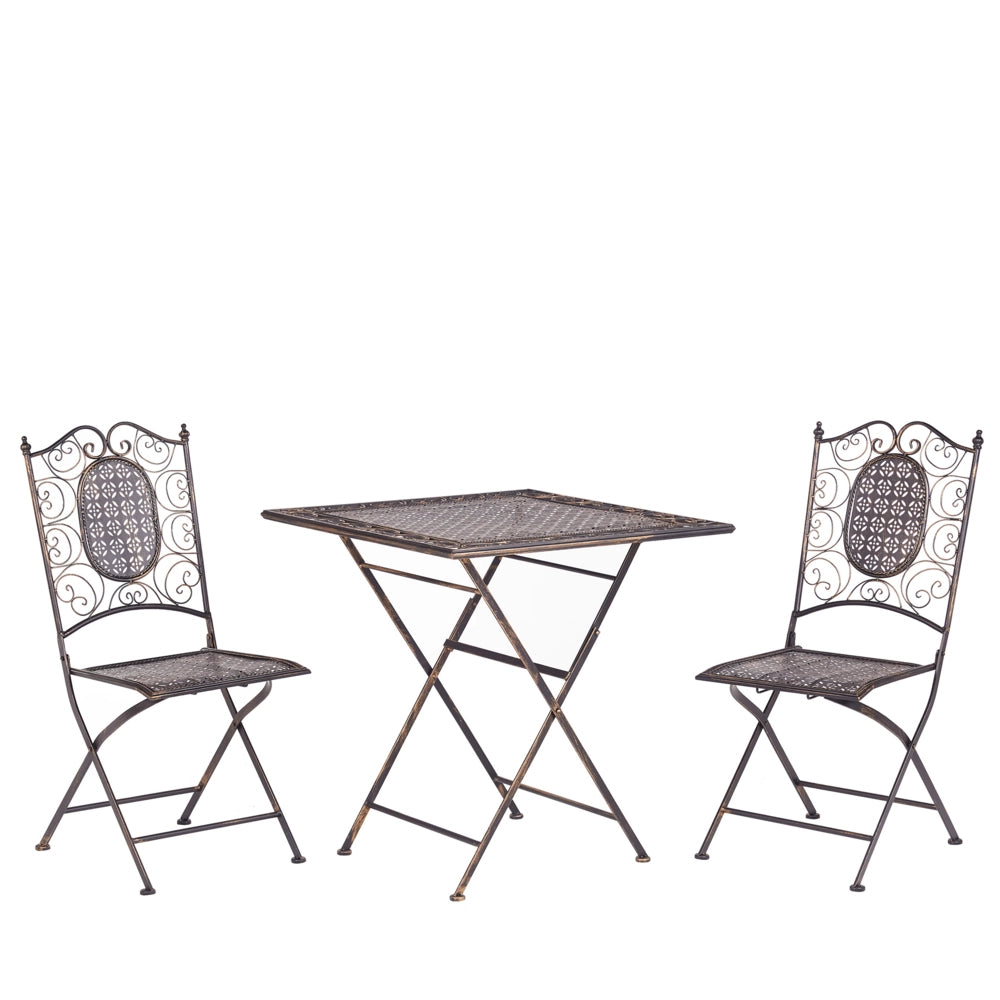 Set da Giardino Bistro Pieghevole 70 x 70 cm in Metallo color Nero stile retrò 2 sedie un tavolo