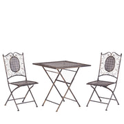 Set da Giardino Bistro Pieghevole 70 x 70 cm in Metallo color Nero stile retrò 2 sedie un tavolo