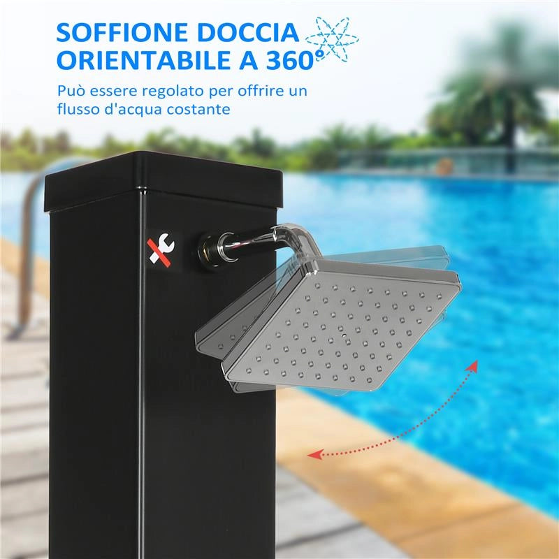 DOCCIA SOLARE DA GIARDINO 40L E TEMPERATURA 60°C  SOFFIONE GIREVOLE E RUBINETTO PER PIEDI NERO