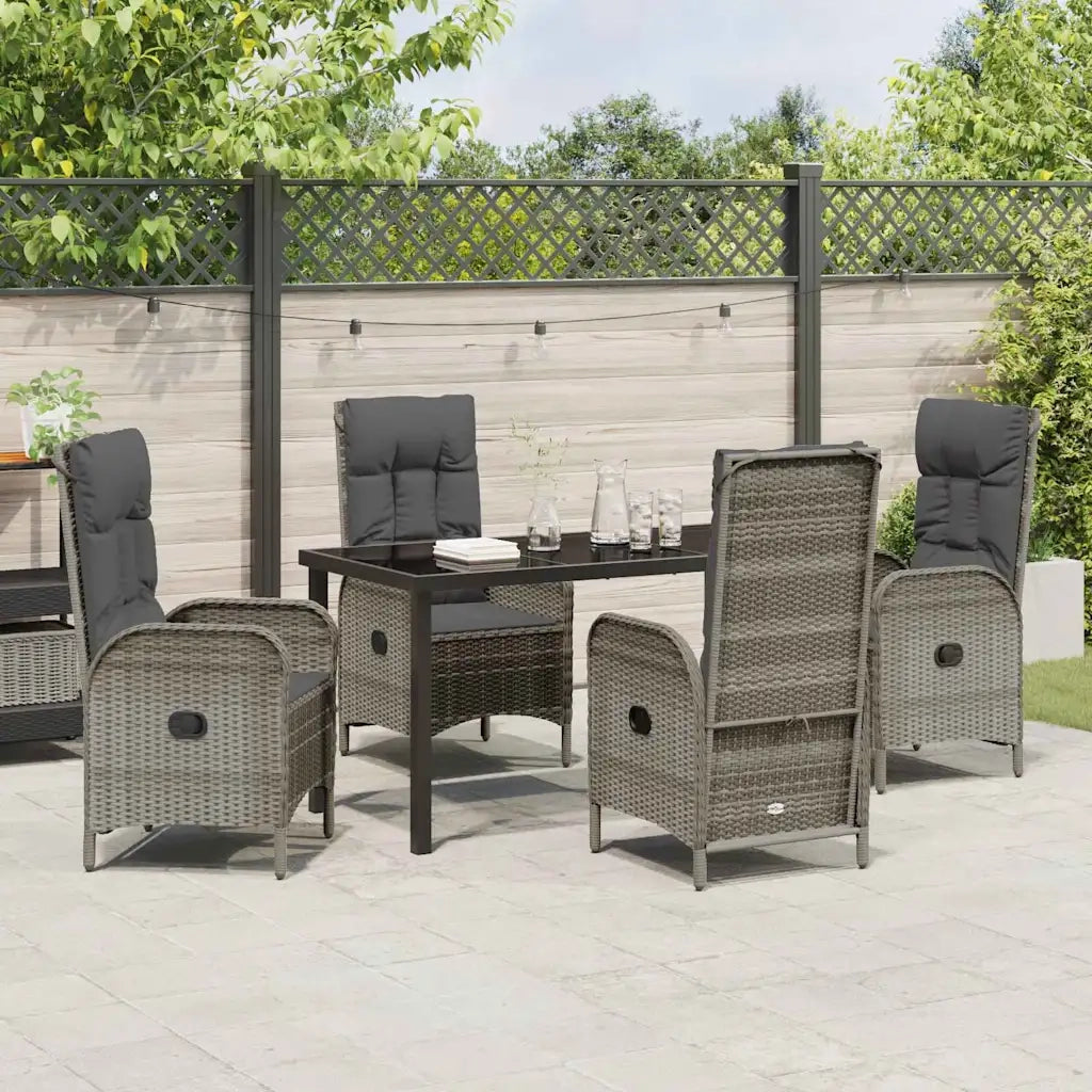 Set da Pranzo per Giardino con cuscino 5 pcs Grigio polyrattan 3380129