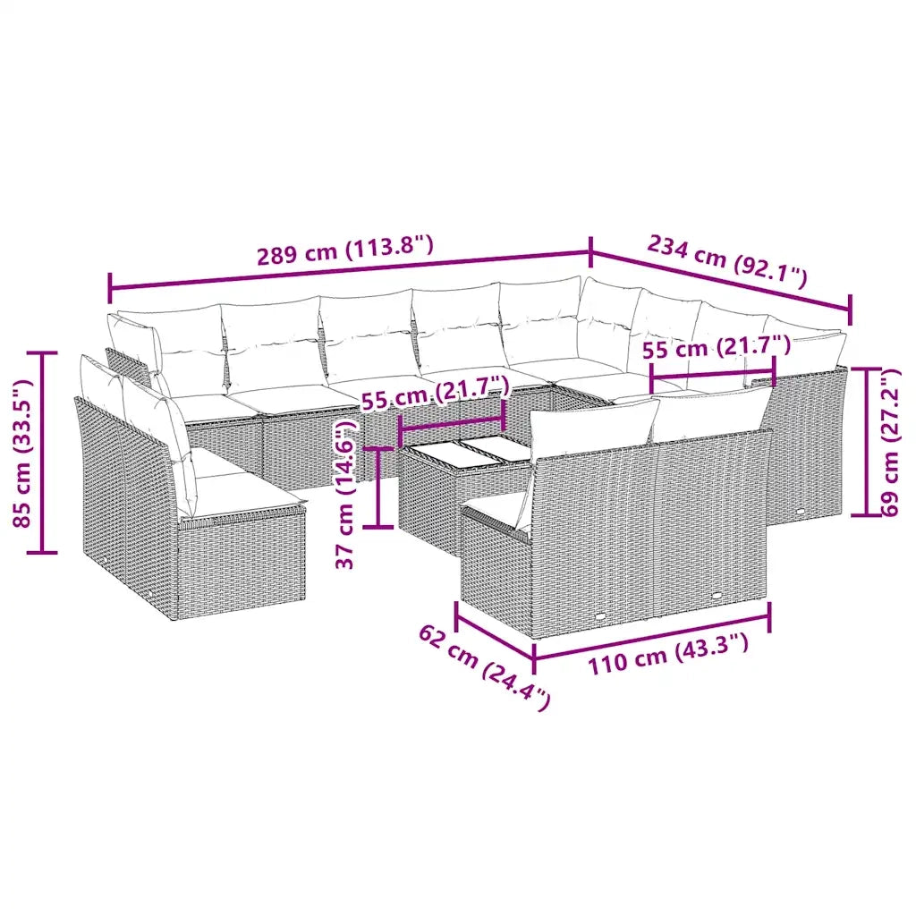 Set Divani Giardino 13 pz con Cuscini Grigio Chiaro Polyrattan