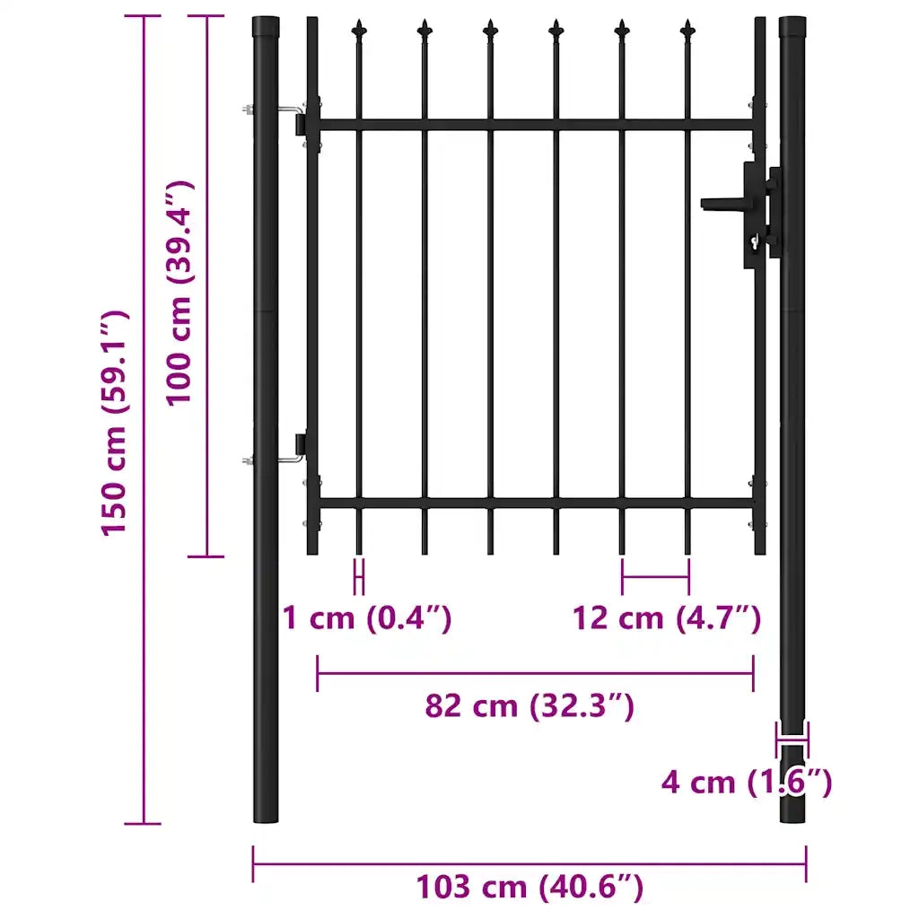 Cancello per recinzione Boxtel porta singola con punta in acciaio 1x1 m Nero 146032