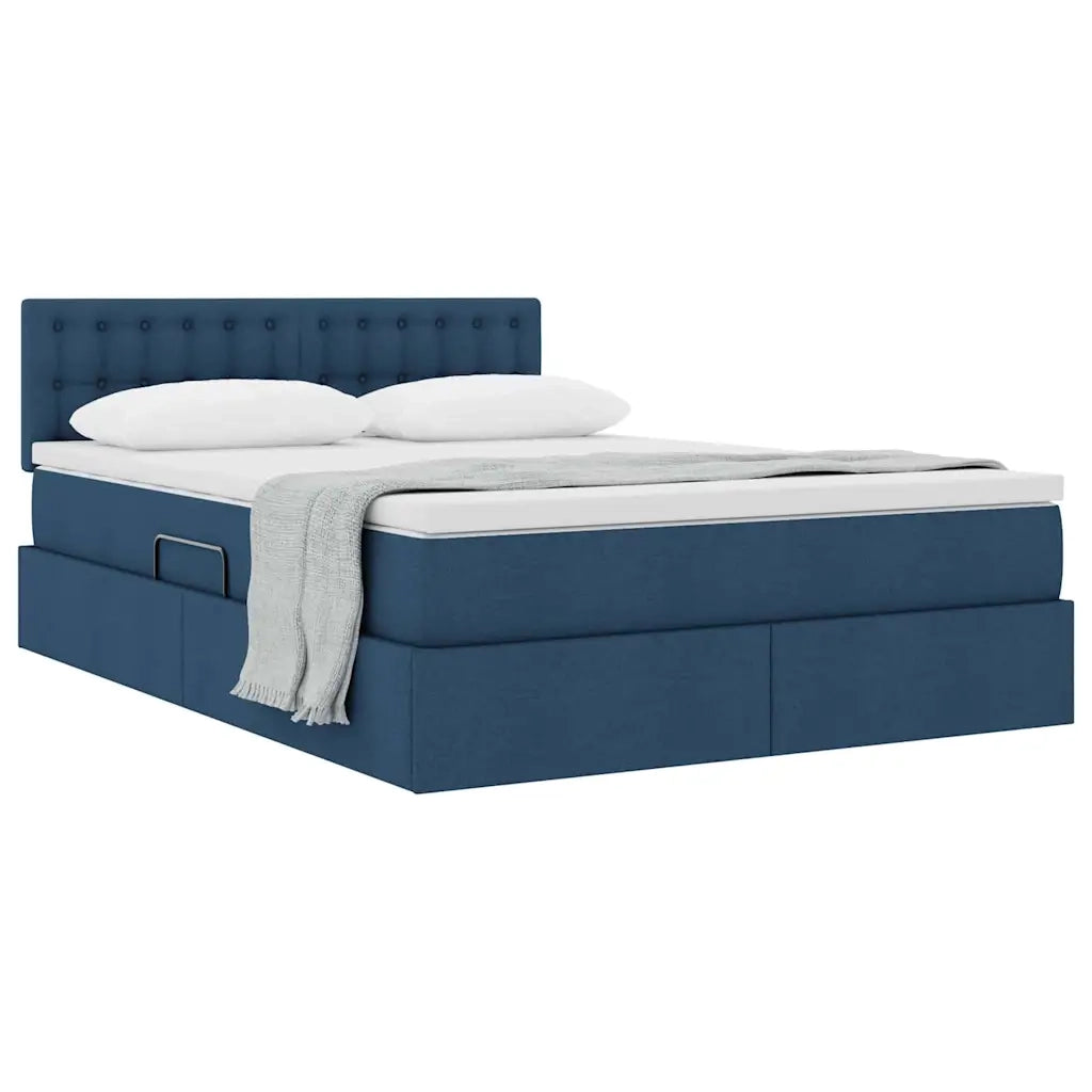 Letto con contenitore e materasso con testiera Blu 140 x 190 cm