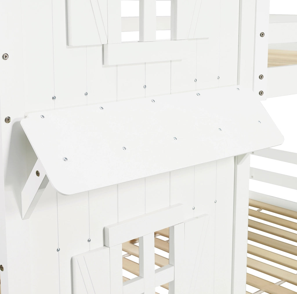 Letto a castello per bambini 90x200 cm con finestre, tetto e scala