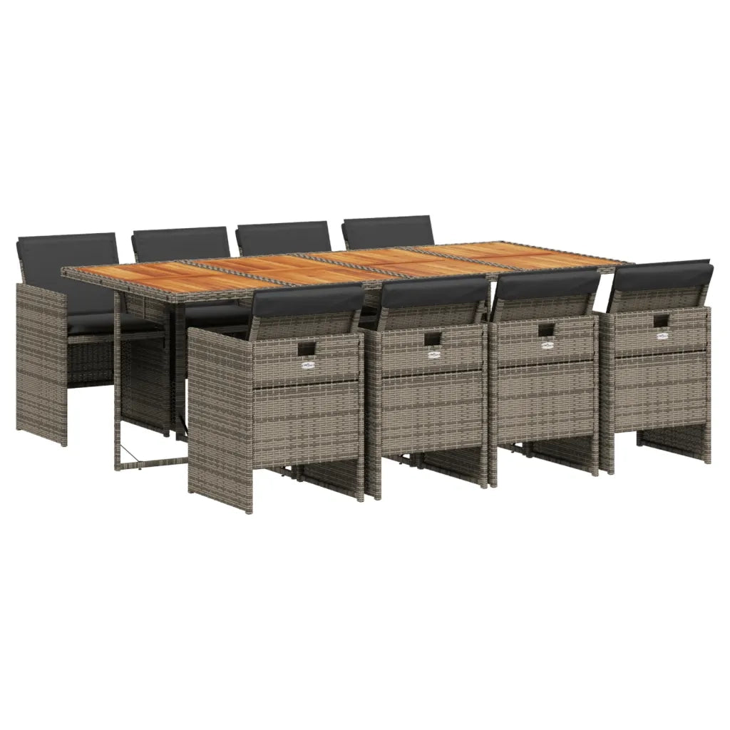 Set da Pranzo da Giardino 9 pz con Cuscini in Polyrattan Grigio 3277693
