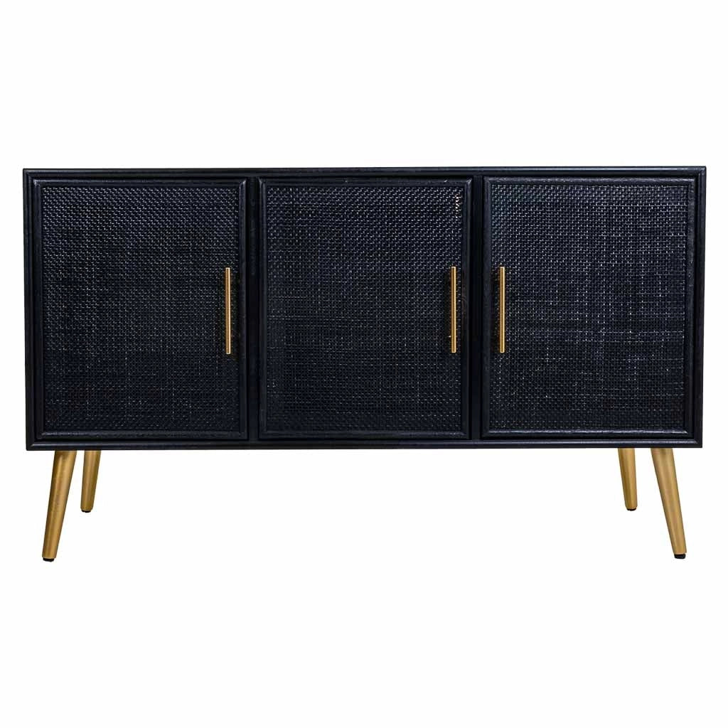 Credenza in legno laccato nero e griglia 120x41,5x71h