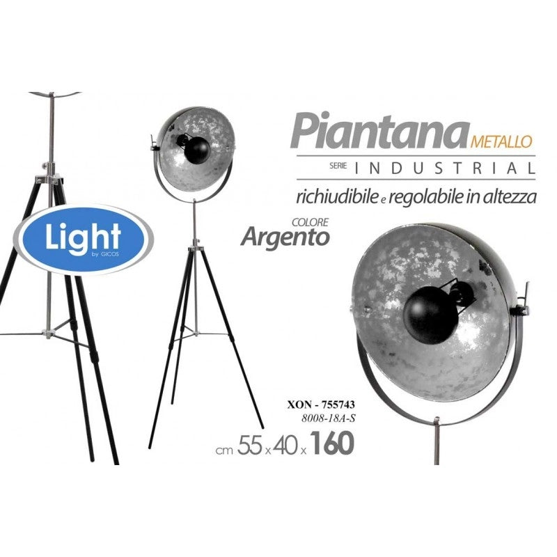 Lampada da terra regista industrial argento cm 160h