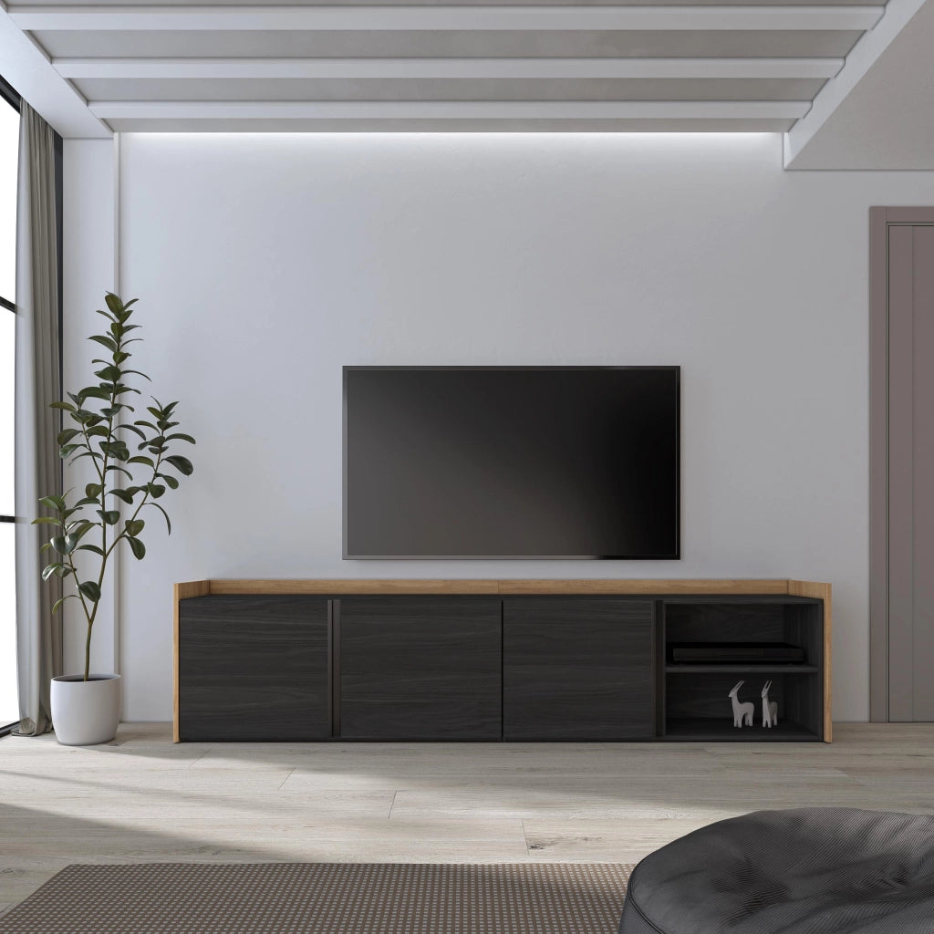 Mobile TV Soggiorno, 207x50x35 cm, Per TV fino a 80", Mobile Soggiorno, Nero e rovere