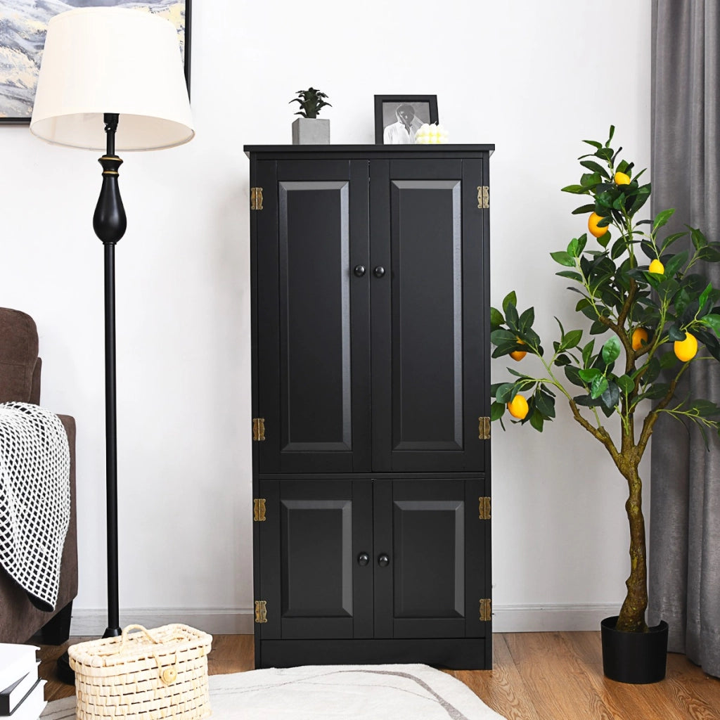 Armadio verticale a doppia anta con mensola regolabile, Organizer di legno per salone e camera da letto Nero-Credenze e cassettiere