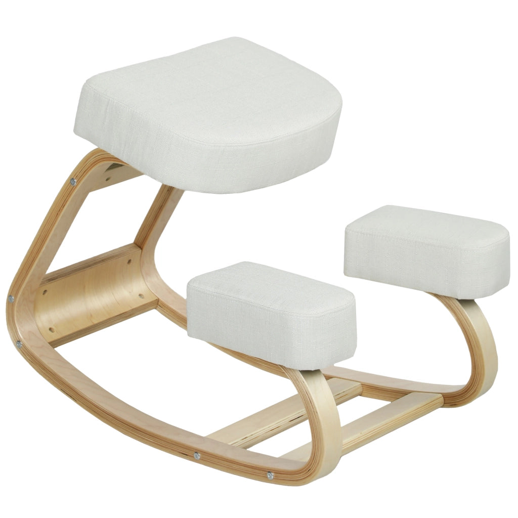Sedia Ergonomica con Inginocchiatoio in Legno di Betulla e Cuscino, 51x69x58 cm, Crema