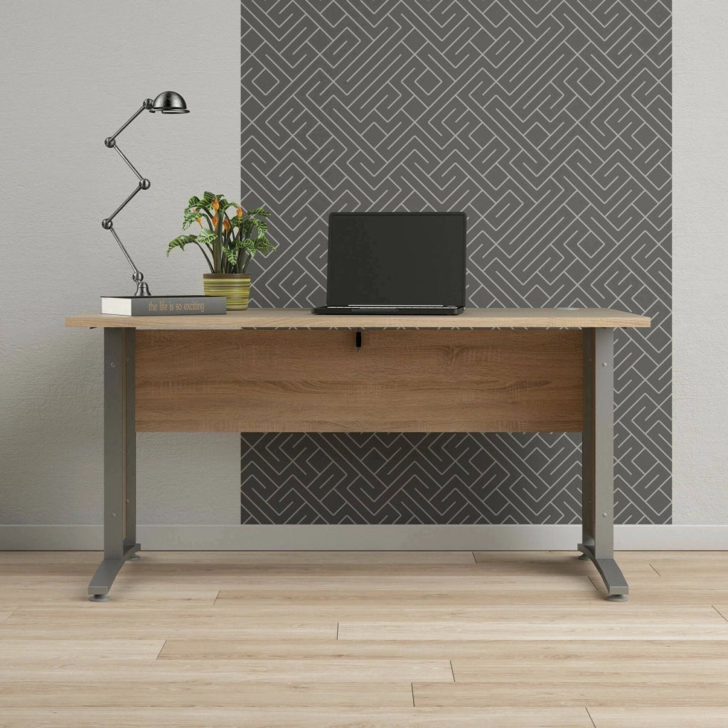 Scrivania Ascorbato, Scrittoio multiuso, Tavolo per ufficio porta PC, Piano di lavoro, 150x80 h75 cm, Grigio e Quercia